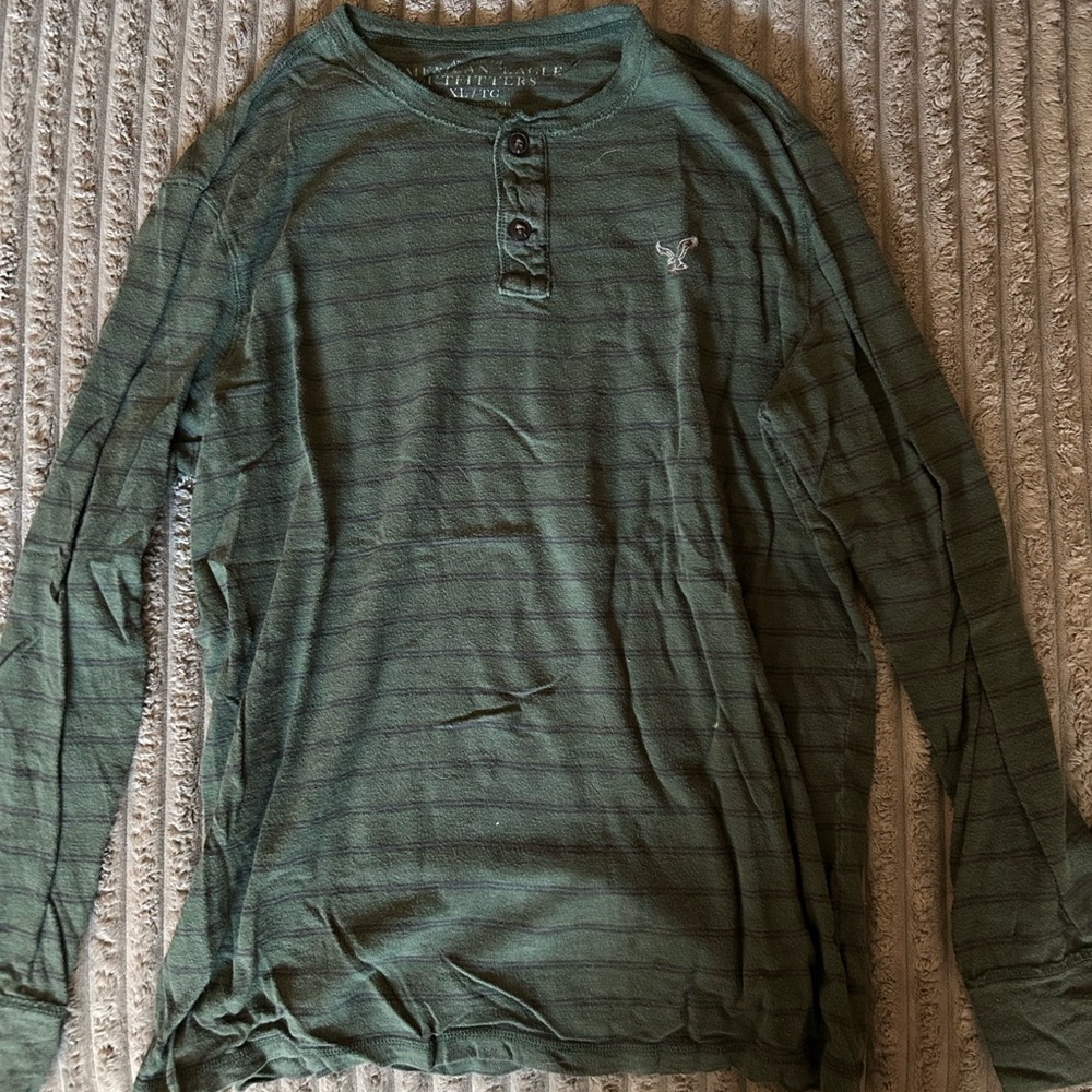 American Eagle Outfitters Olive Striped Henley